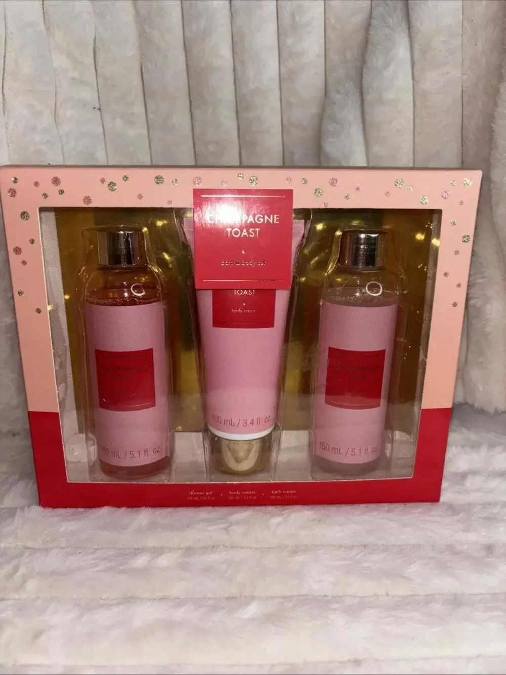 3 Piece Boxed Set CHAMPAGNE TOAST Bath & Body Works Bath Body Cream Shower Gel